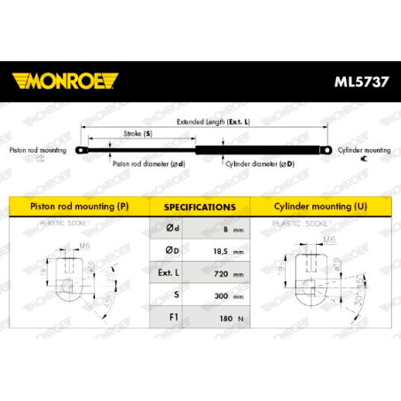 Vérin, capot-moteur MONROE MaxLift